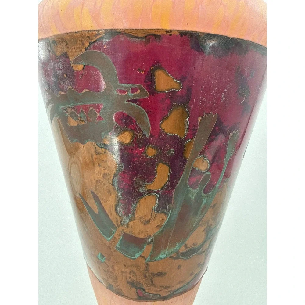 Art Glass Vase Pink Copper Petroglyph Southwest Jack in the Pulpit 15in signed
